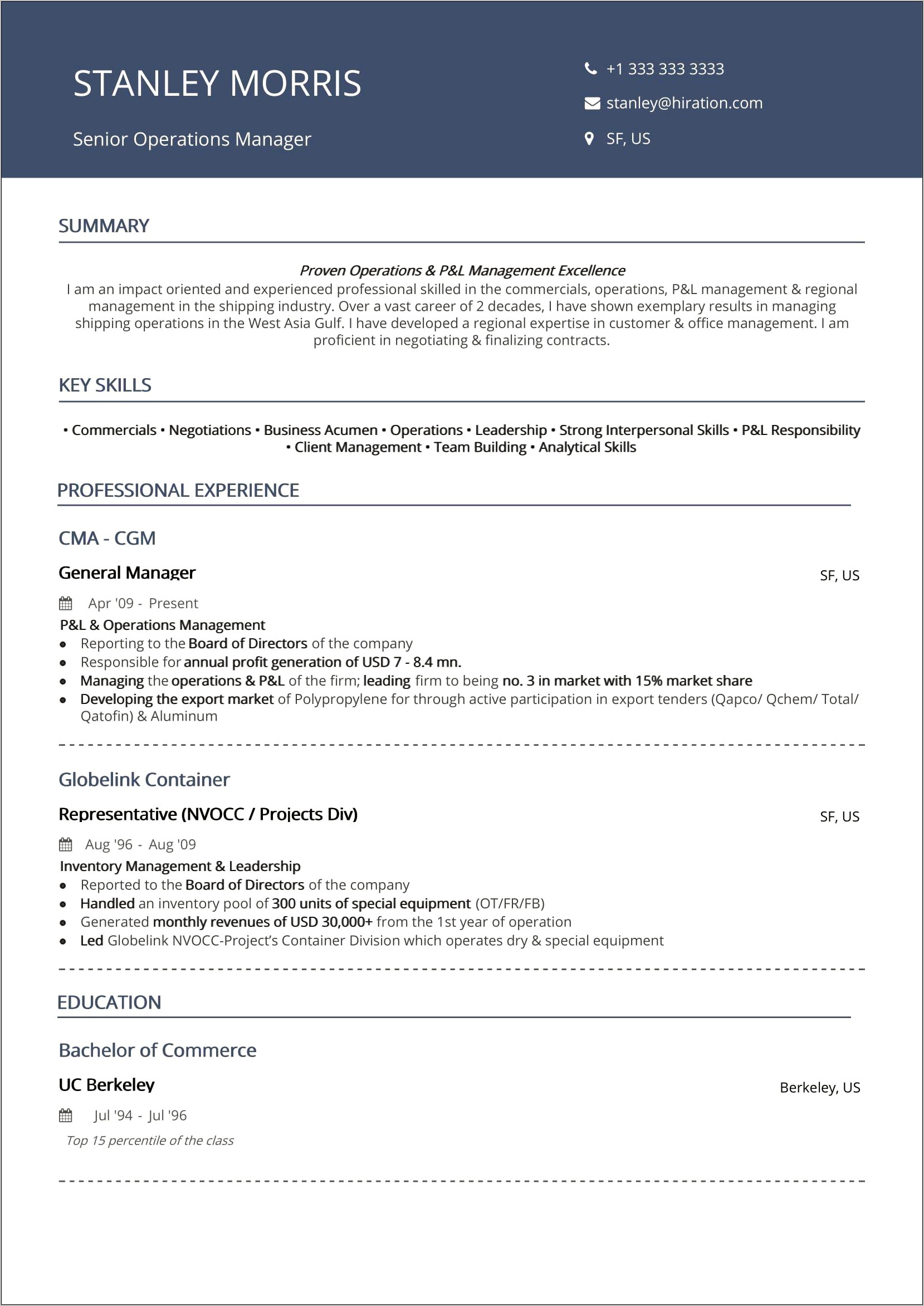 Plant Manager Job Description For Resume