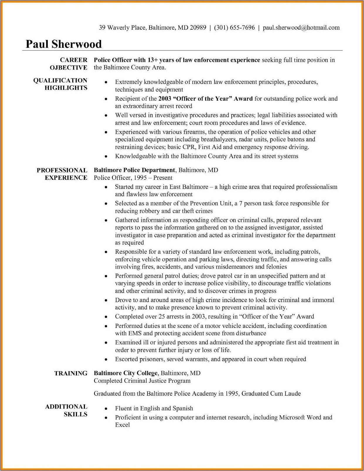 Police Investigator Job Description For Resume Word Doc