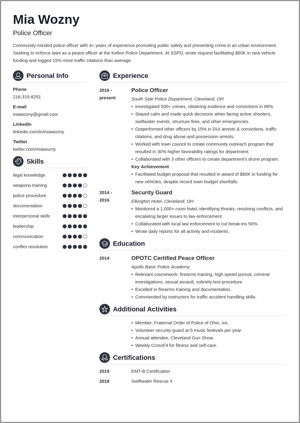 Police Officer Job Resume Examples