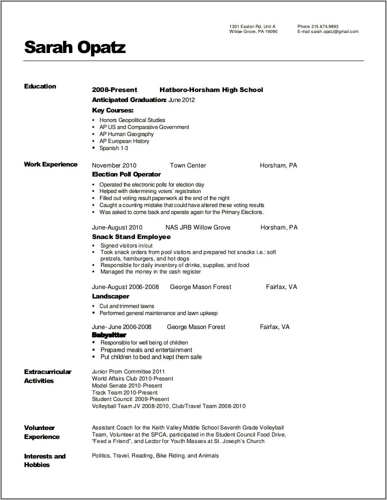 Political Resume Example For Gov 1301