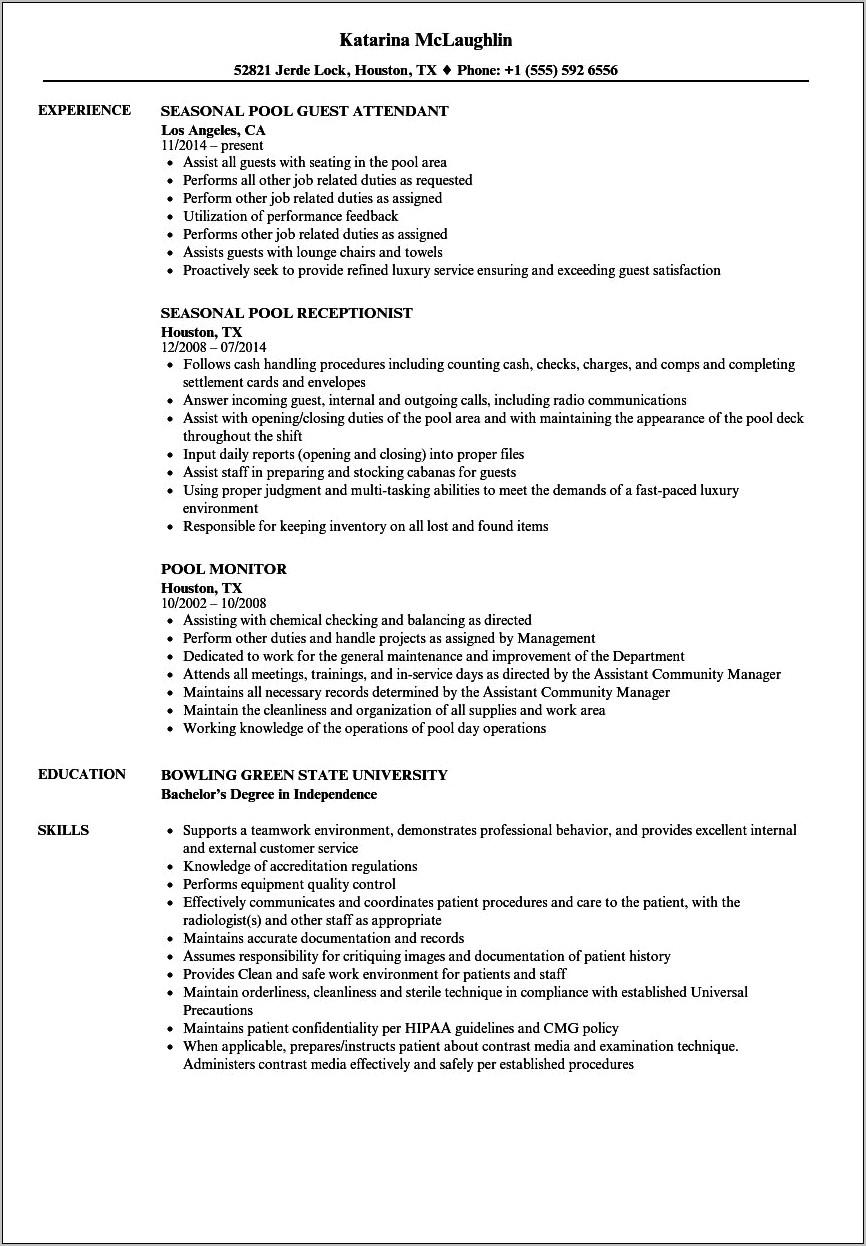 Pool Cleaner Job Description For Resume