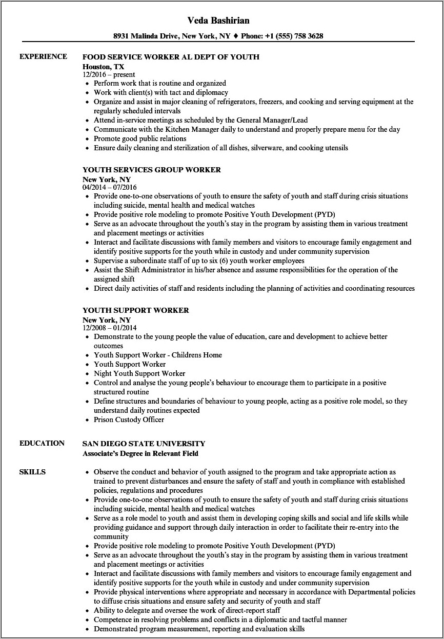 Position Working In Teen Center Objective Resume