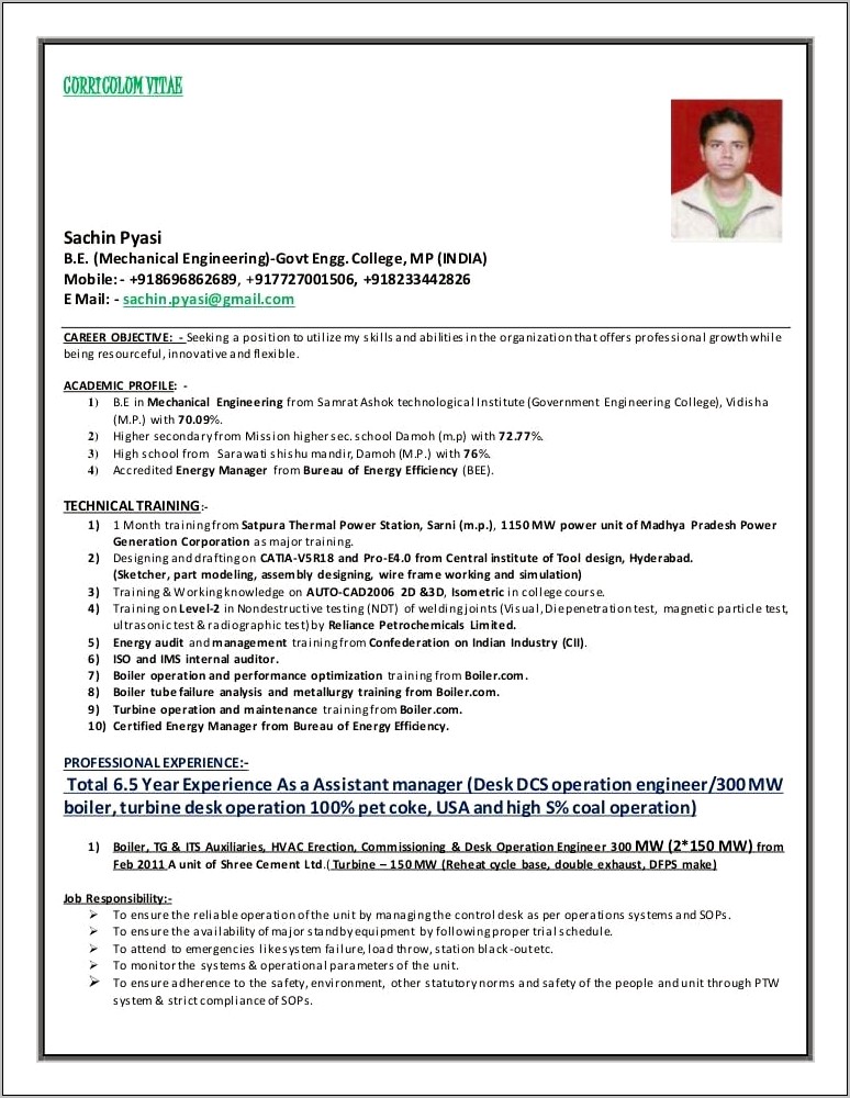 Power Plant Operator Objective Sample Resume