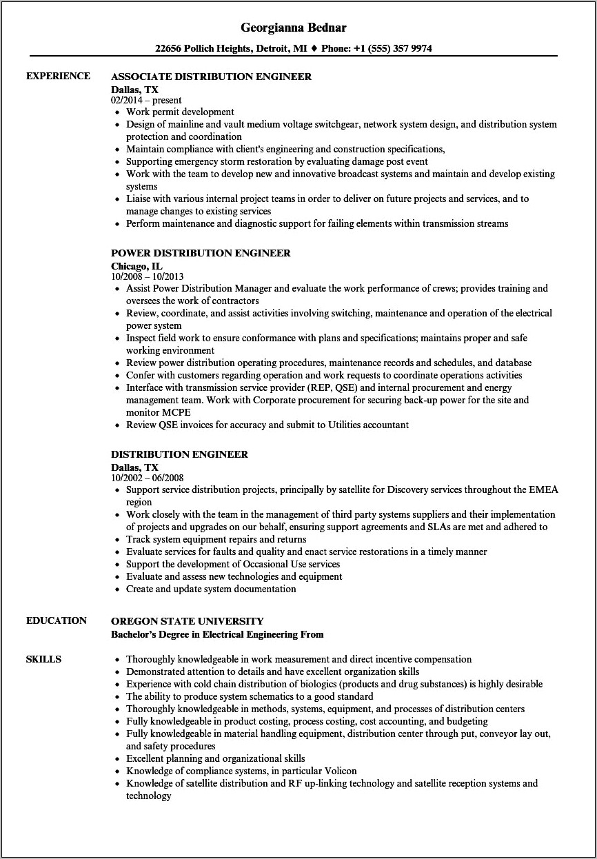Power Transmission Lines Experience In Resume