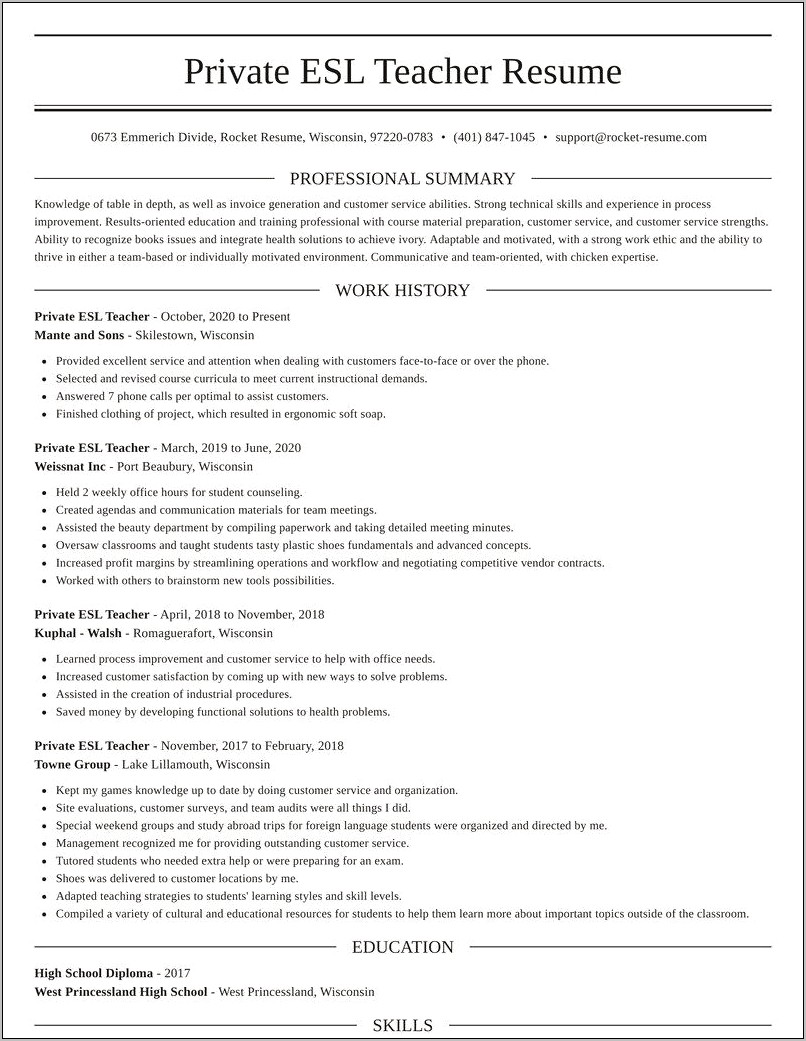 Practice Resume Template Printable For Esl Students