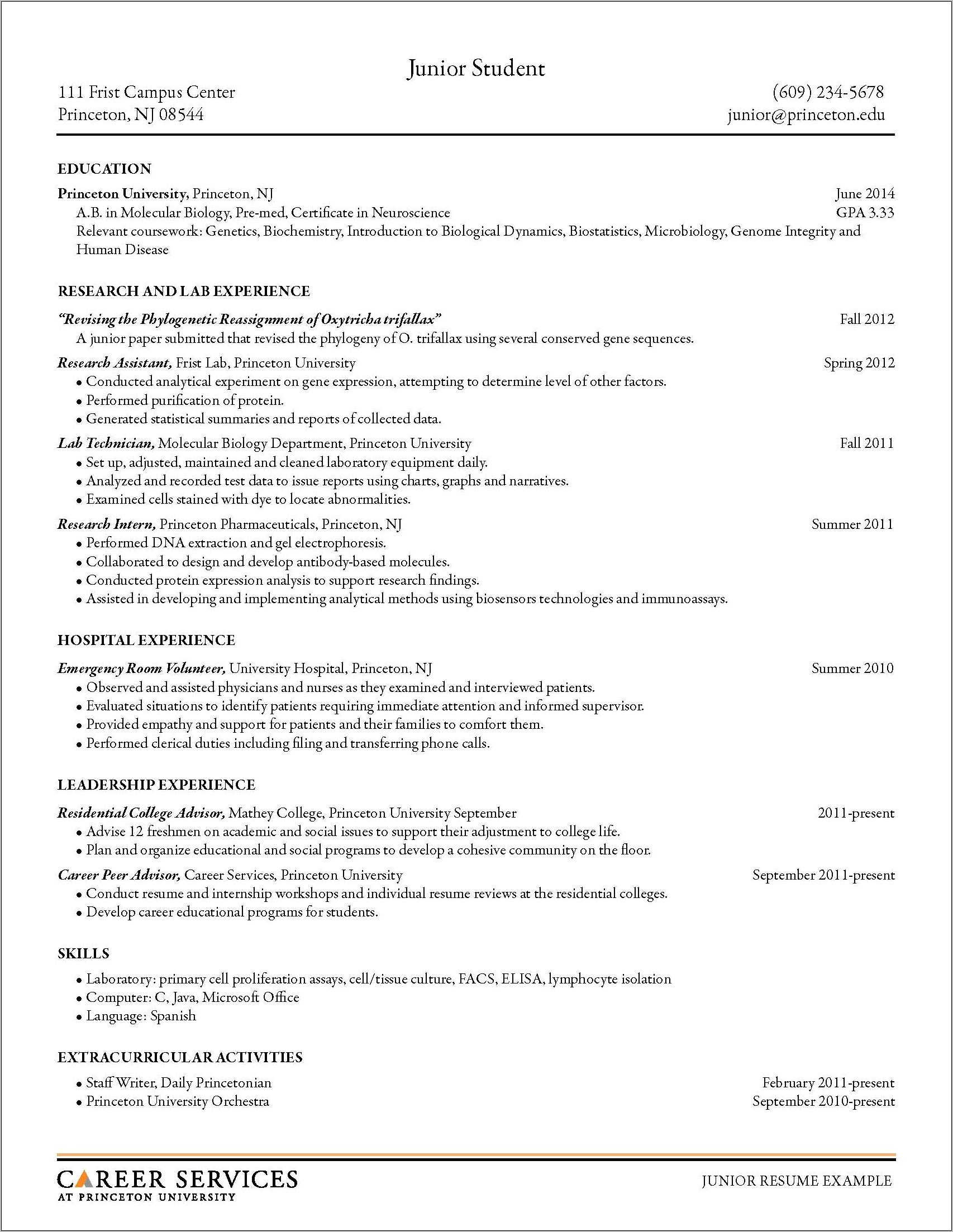 Premed Objective Examples For Resume