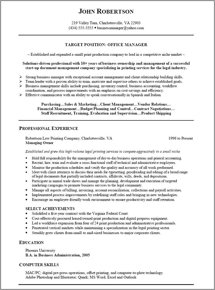 Prepress Manager For A Printing Company Resume
