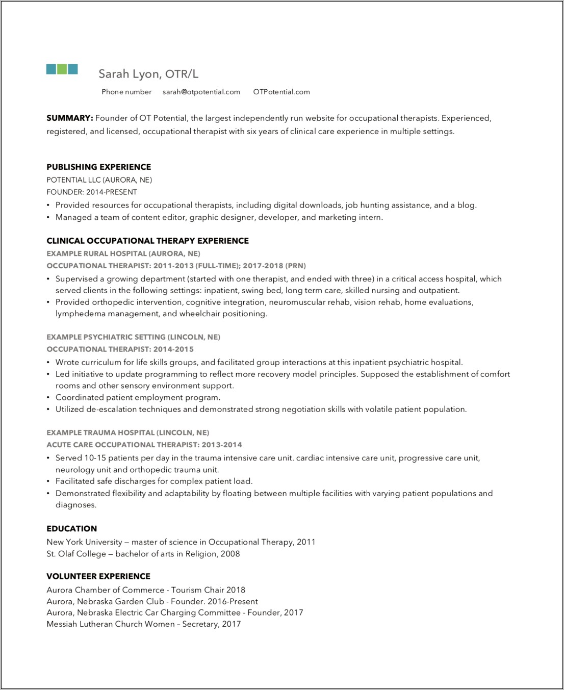 Prn Occupational Therapy Assistant Resume Sample