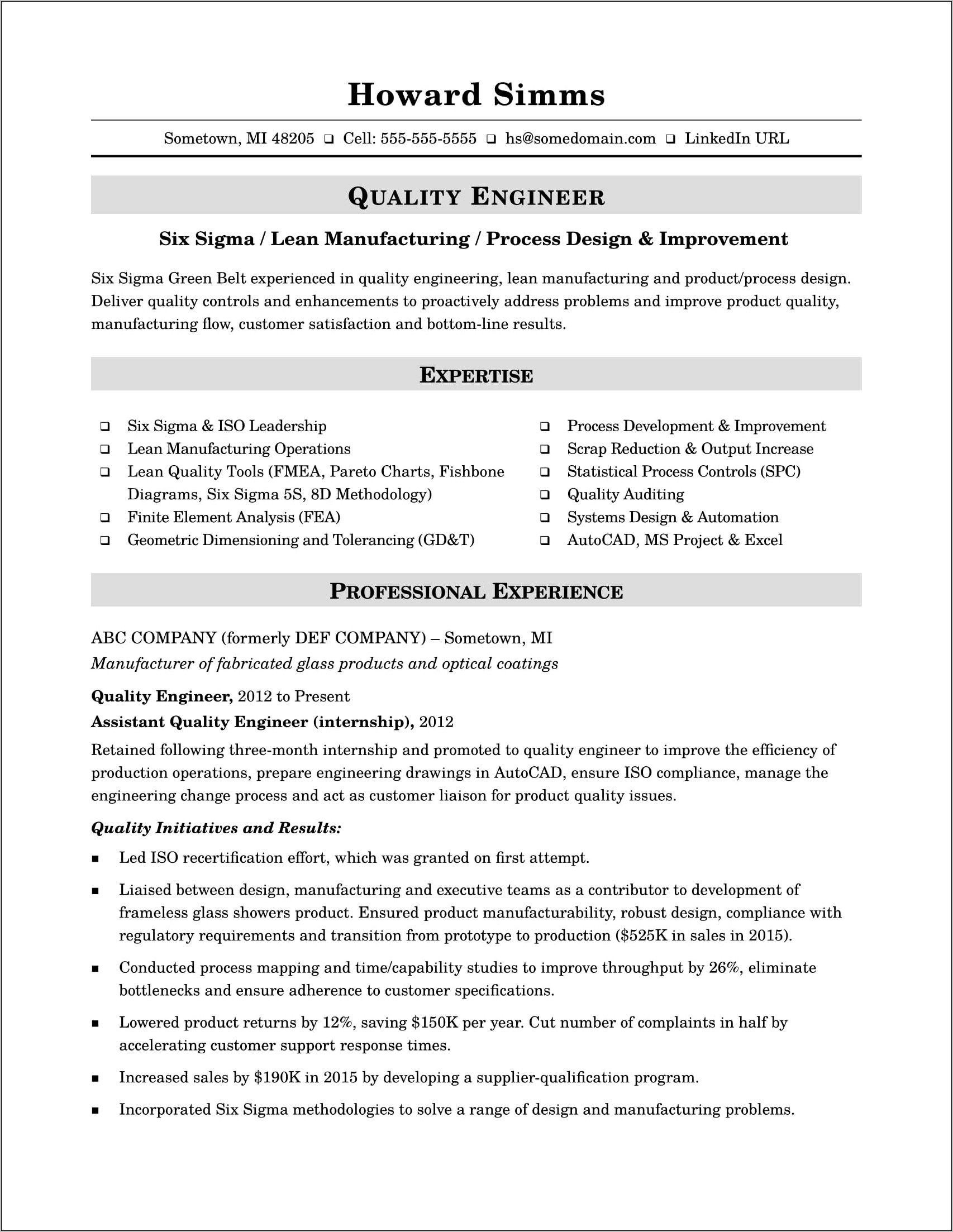 Product Develoment Engineer Resume Example