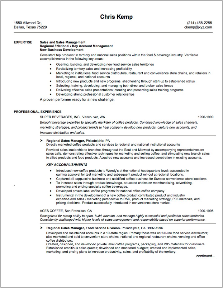 Product Development Manager In Food & Beverage Resume
