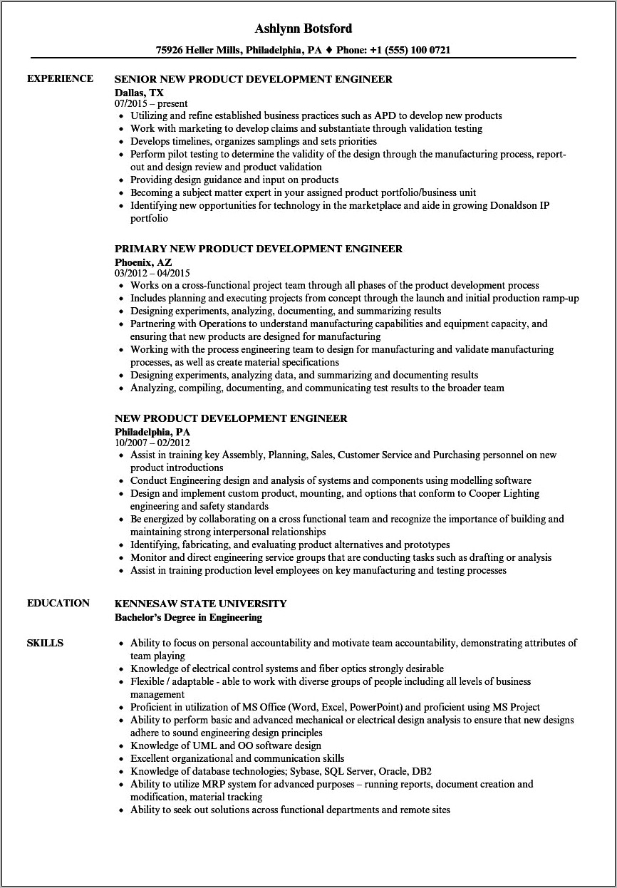 Product Engineer Resume Example Automotive Dynamic Sealing