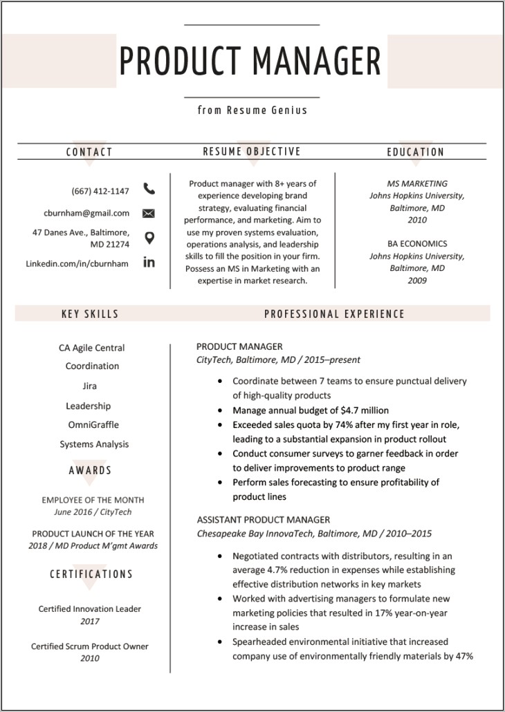 Product Manager Work Experience Examples For Resume