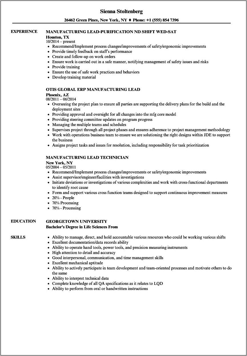 Production Line Leader Objective Resume