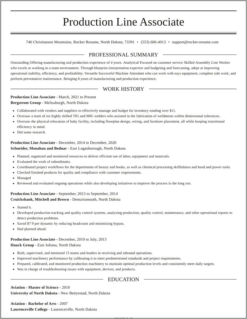 Production Line Worker Sample Resume Chemicals
