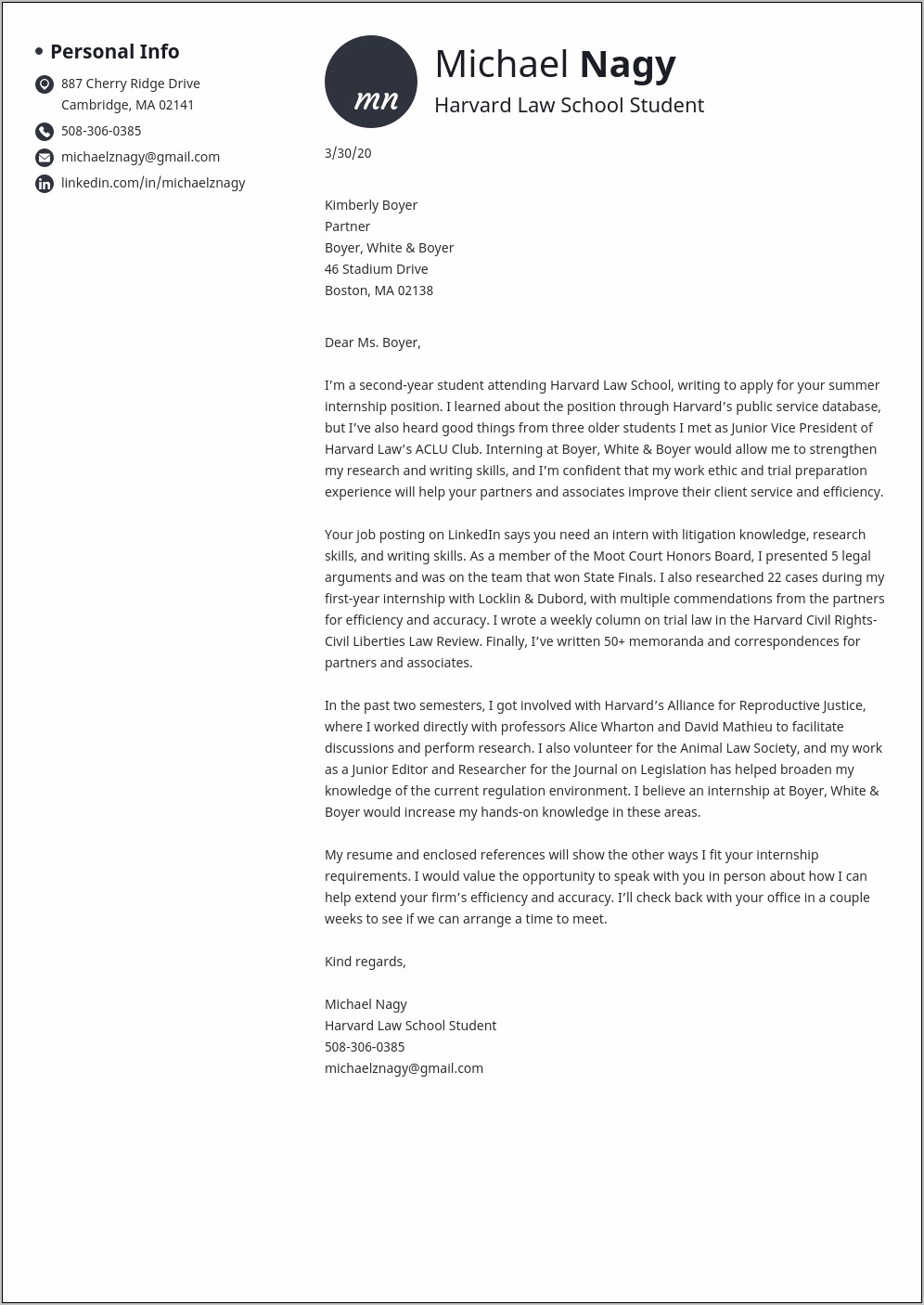 Professional Cover Letter And Resume Harvard