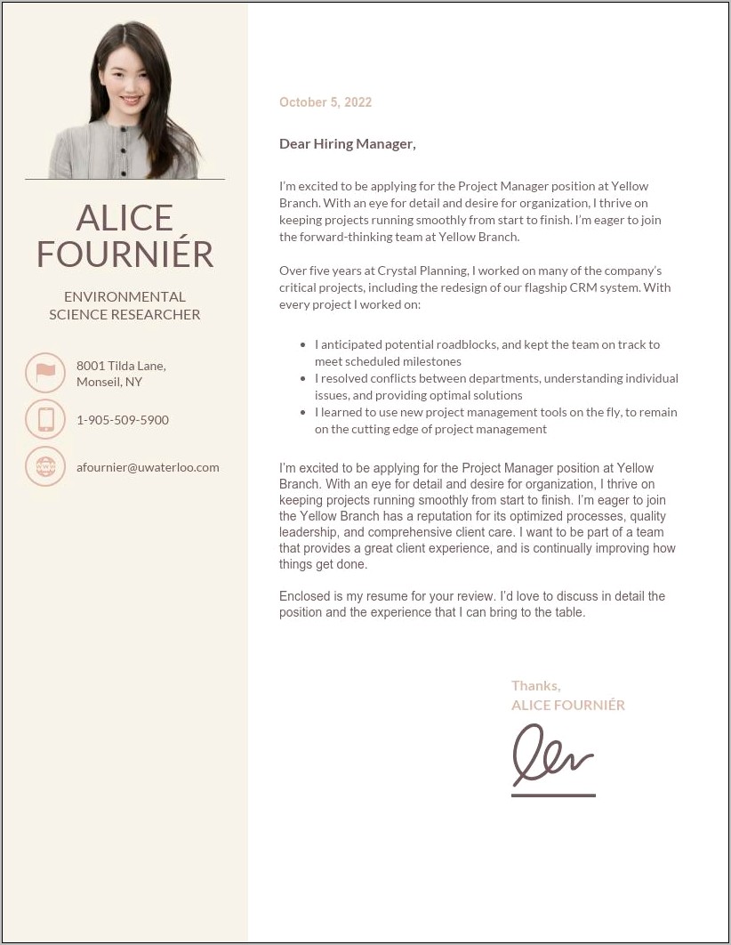 Professional Cover Letter Example For Resume