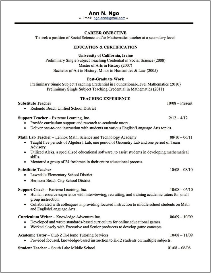 Professional Experience On Resume For Leadership Position