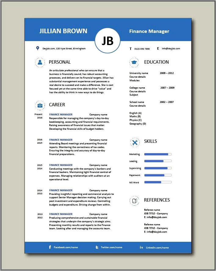 Professional Finance Manager Resume Template