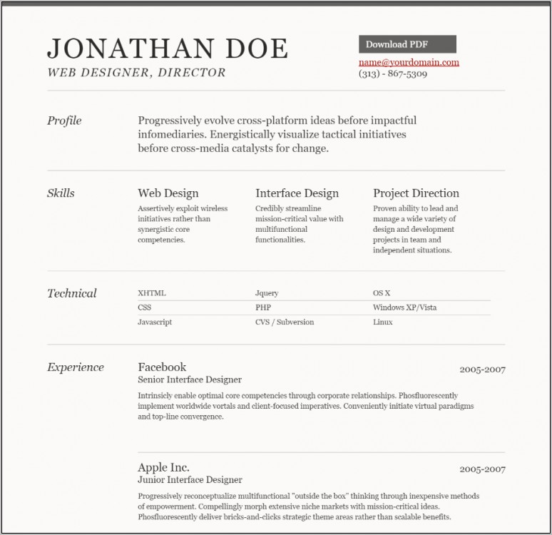 Professional Html And Css Cv Resume Templates