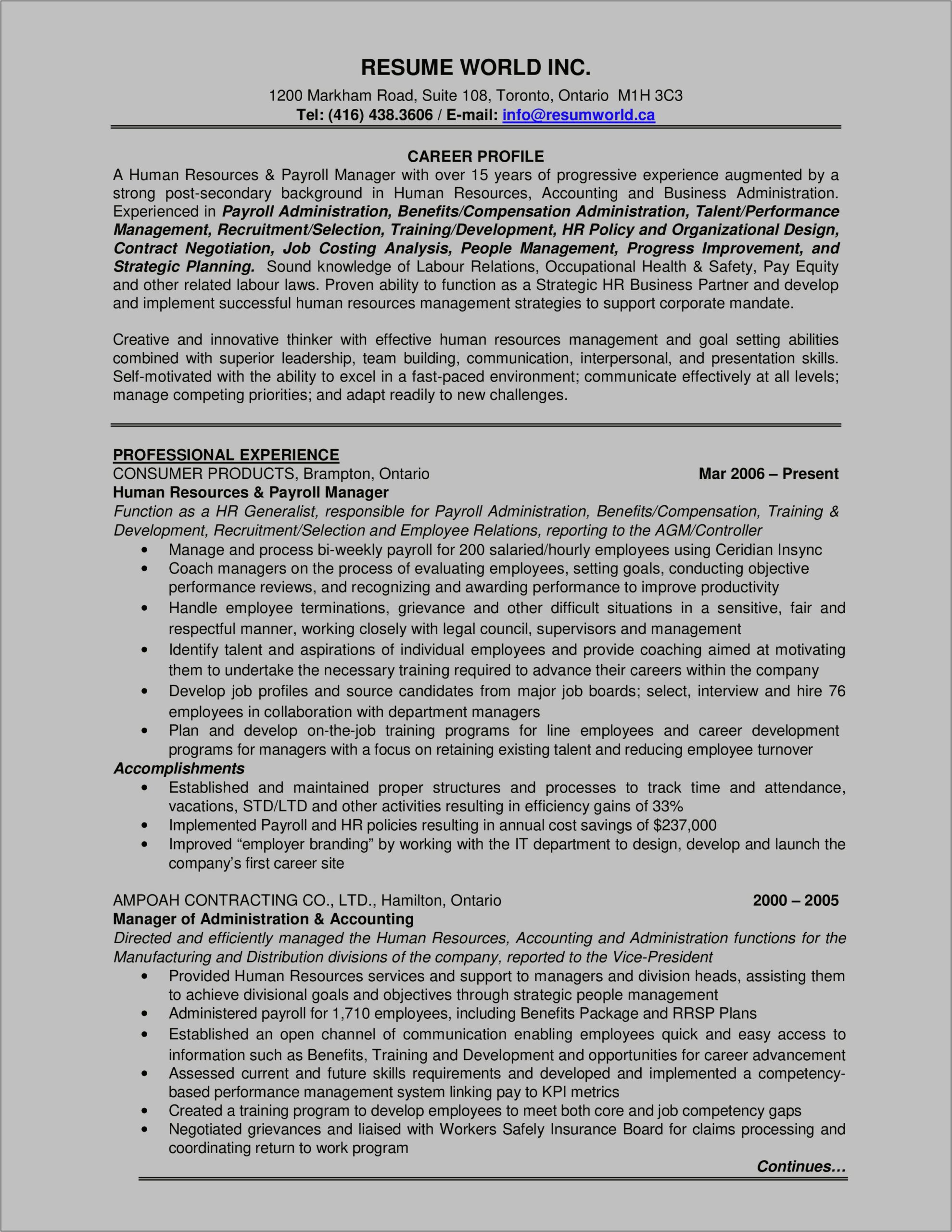 Professional Human Resource Resume Examples 2018 2019