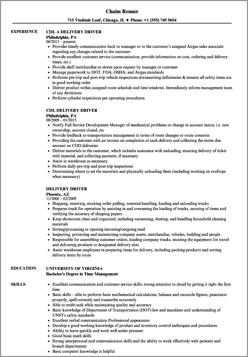 Professional Mover Driver Job Description For Resume