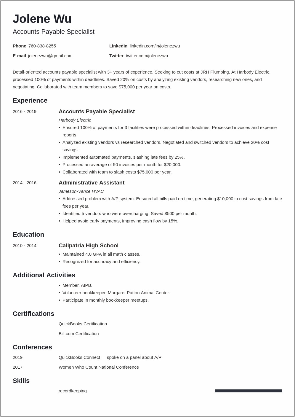 Professional Objective For An Accounting Resume