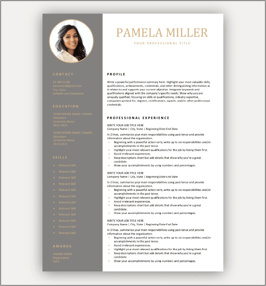 Professional One Page Resume Free Download