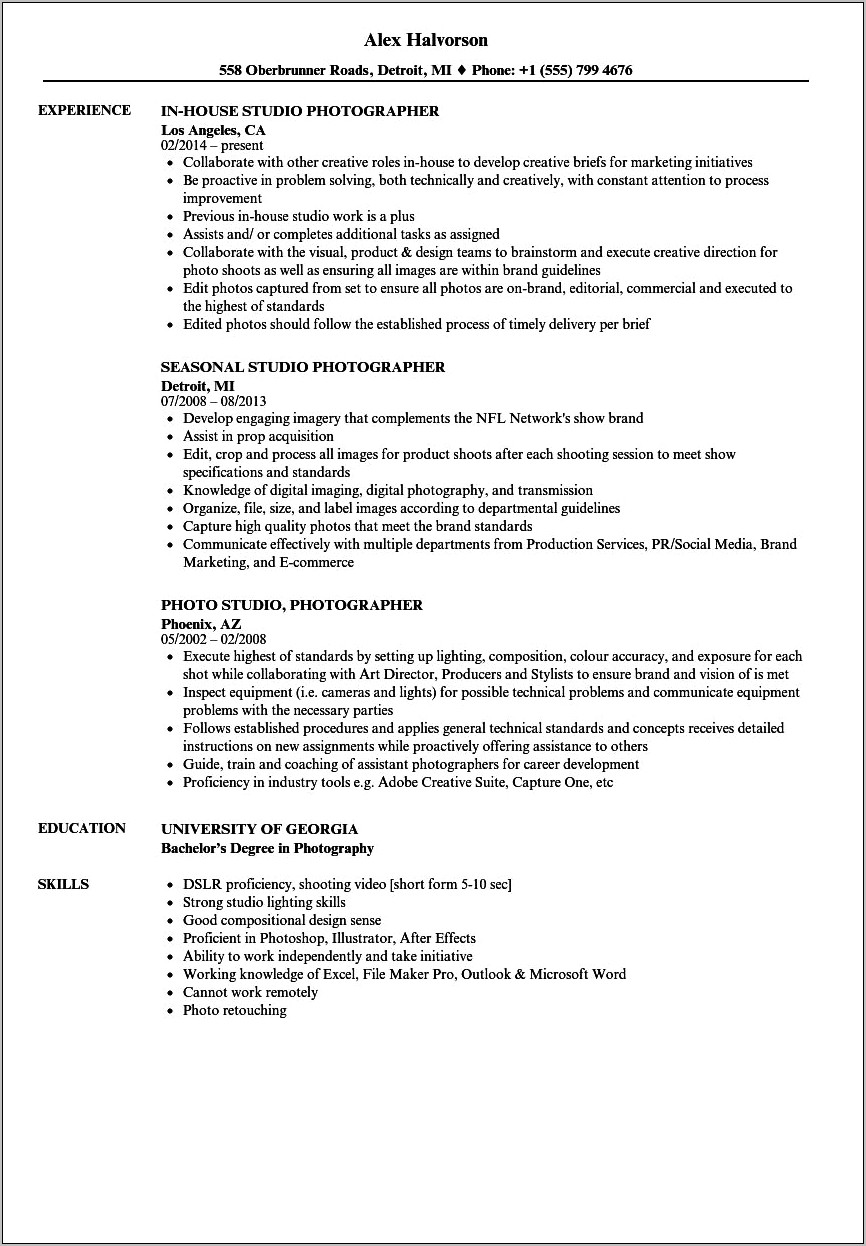 Professional Photographer Objective For Resume