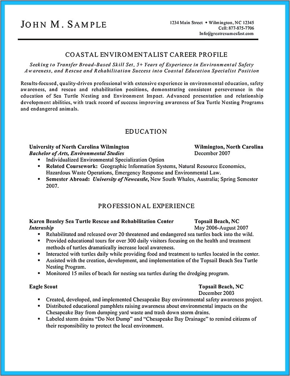 Professional Profile On Resume Examples Natural Resources