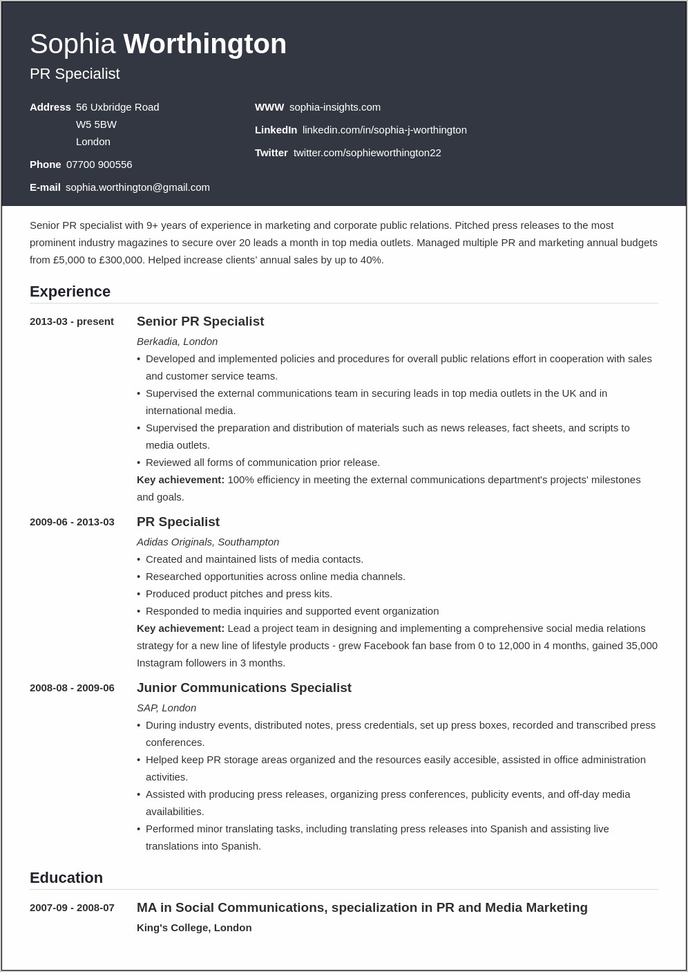 Professional Profile Section Of Resume Example