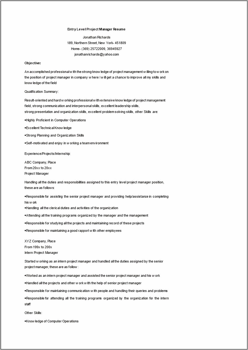 Professional Project Manager Resume Template Free Download