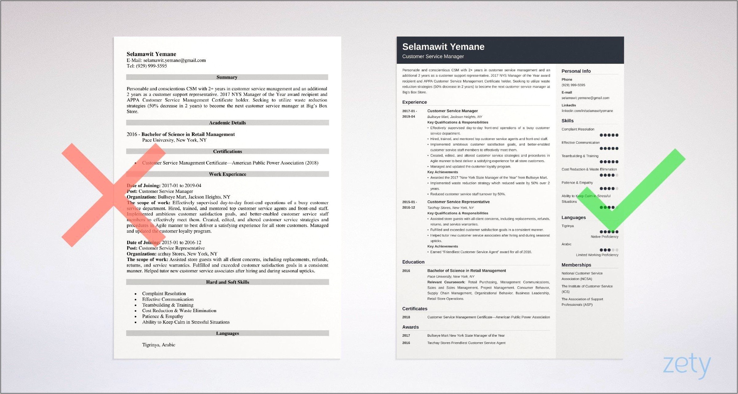 Professional Resume Customer Service Manager Example