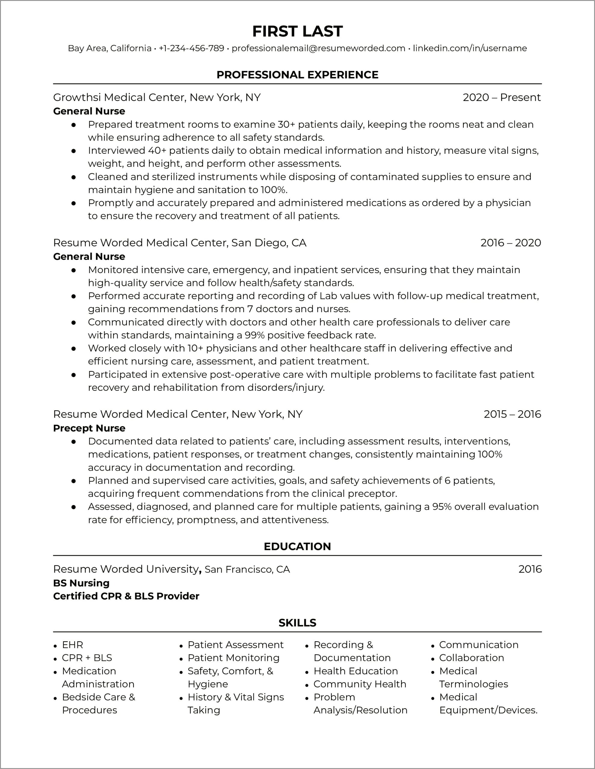 Professional Resume Example For Medical Field