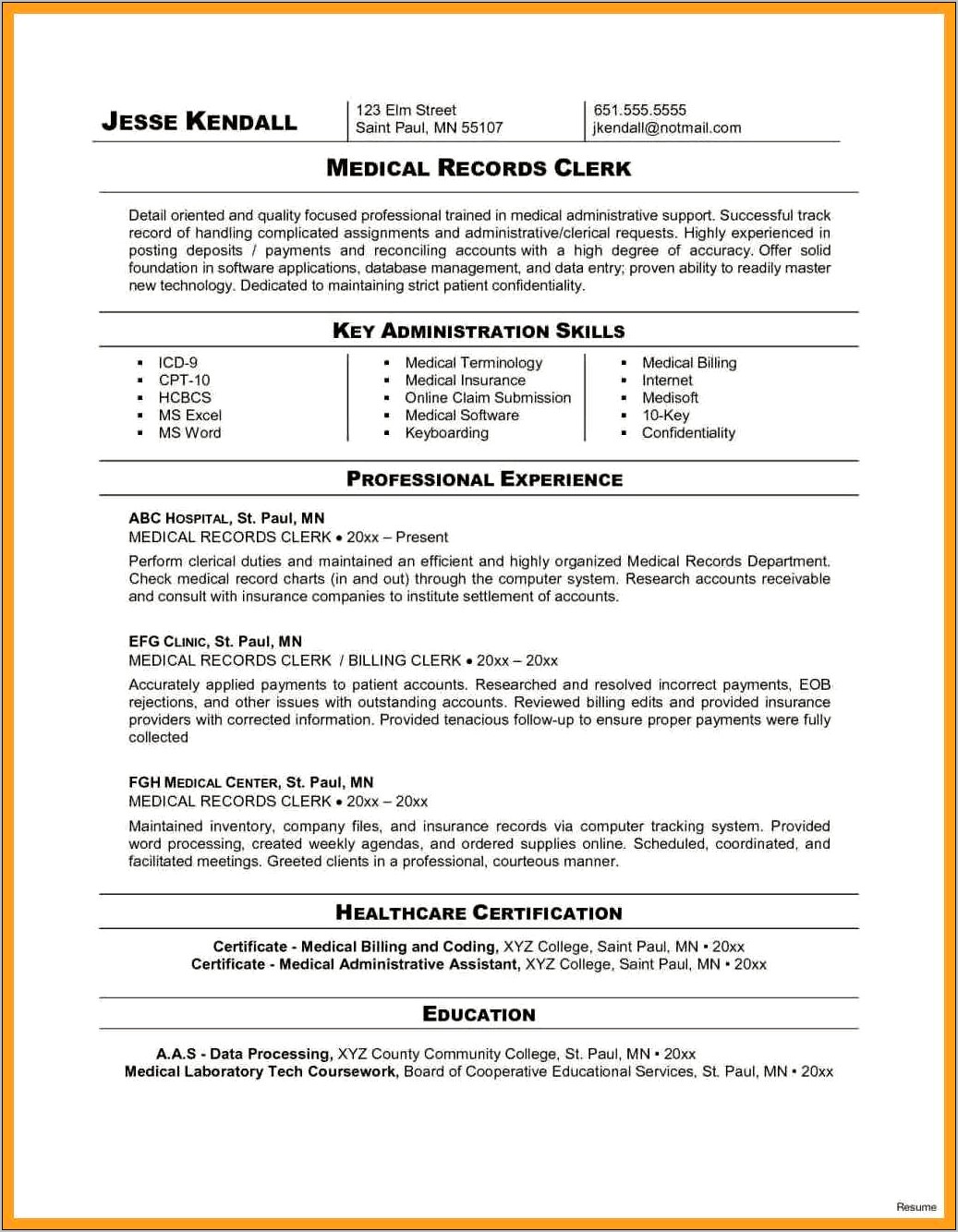 Professional Resume Summary For Medical Billing