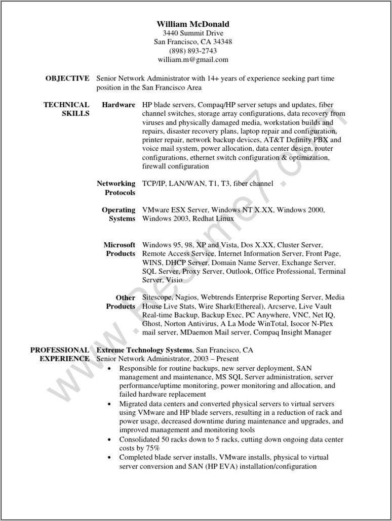 Professional Resume Summary Statement For Networking Engineering Jobs