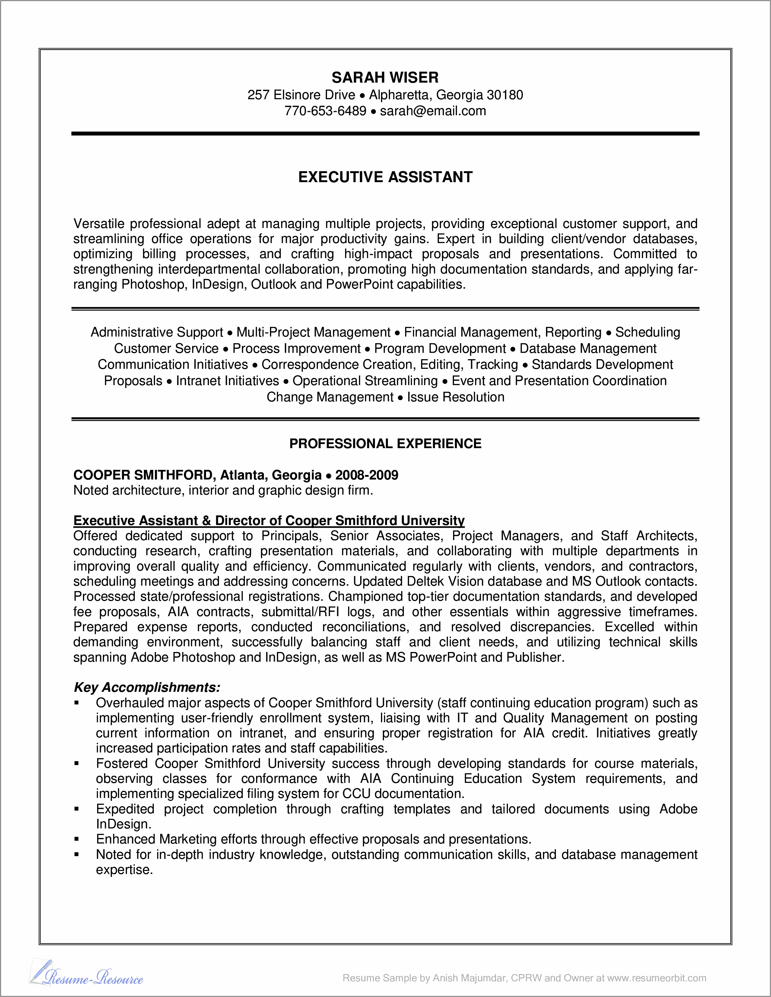 Professional Resume Template For Executive Assistant