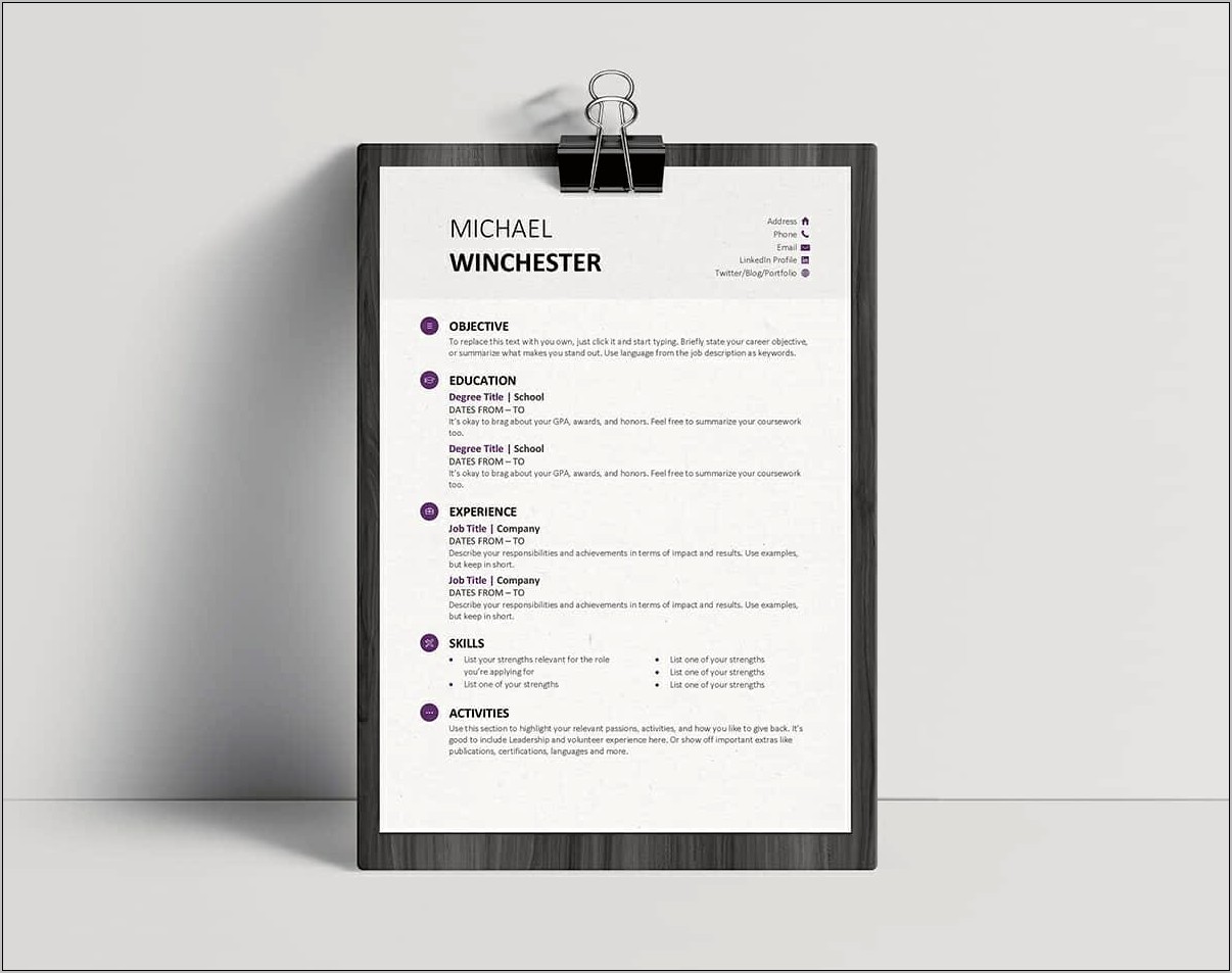 Professional Resume Template Free Download Word 2019