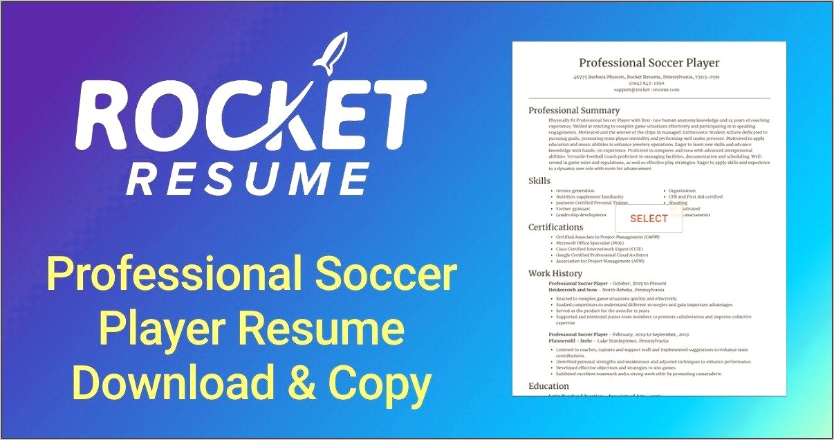Professional Soccer Player Job Description For Resume