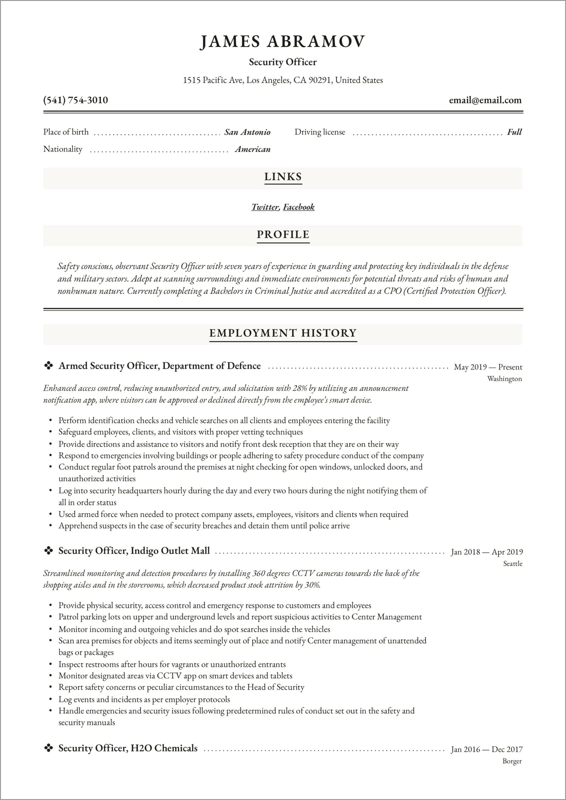 Professional Summary Examples For Resume Of Security Guard
