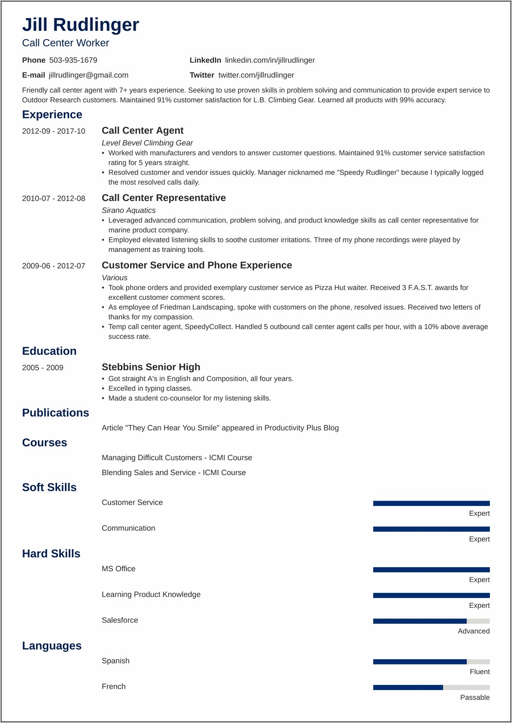 Professional Summary For Call Center Resume