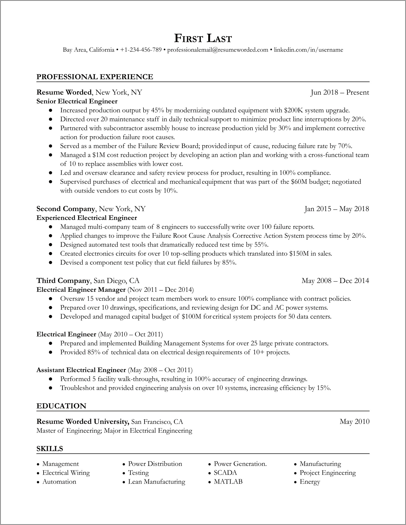 Professional Summary For Electrical Engineer Resume Fresher