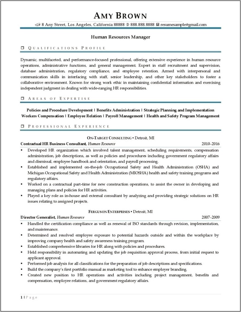 Professional Summary For Hr Manager Resume