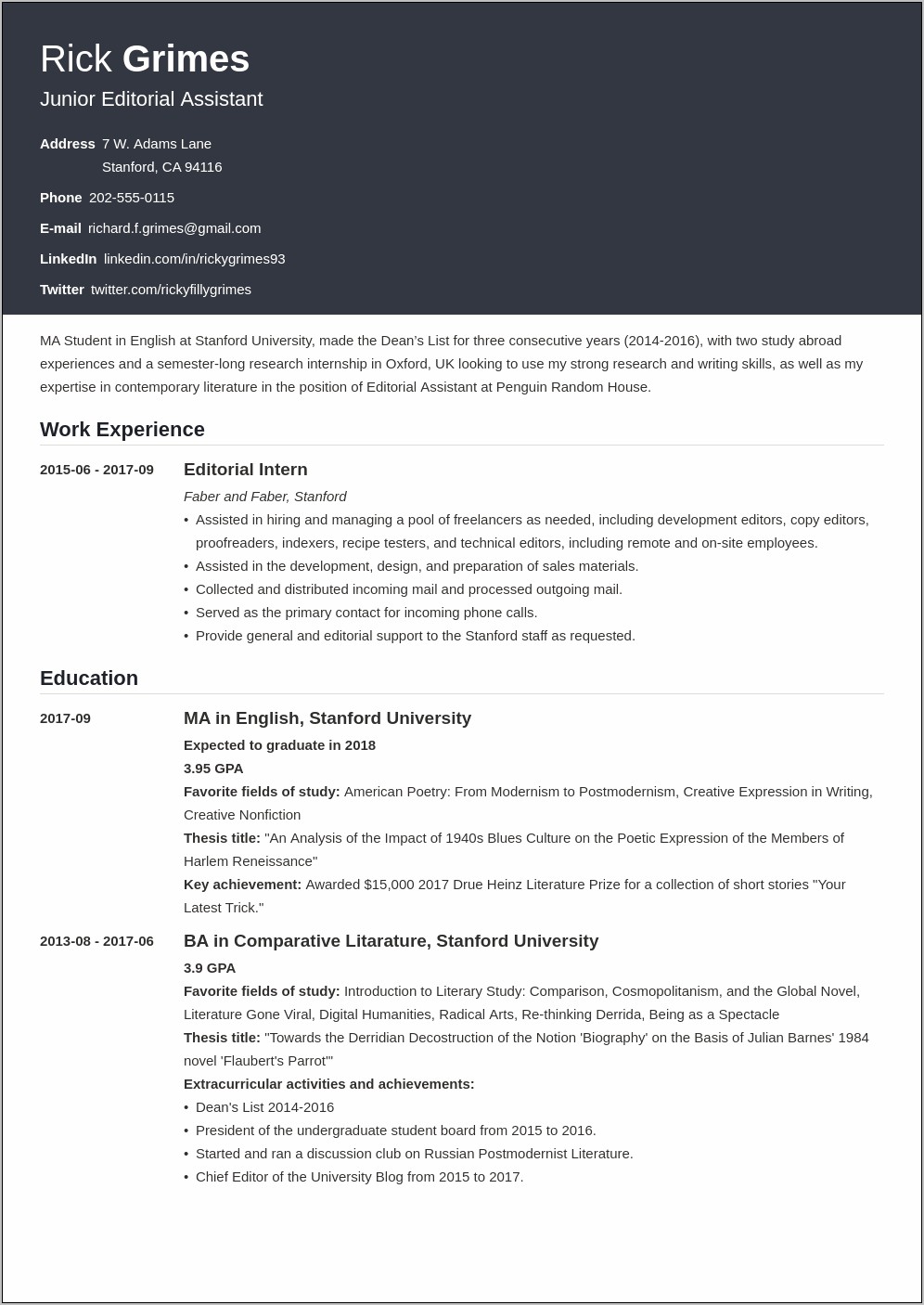 Professional Summary For Resume Examples Entry Level