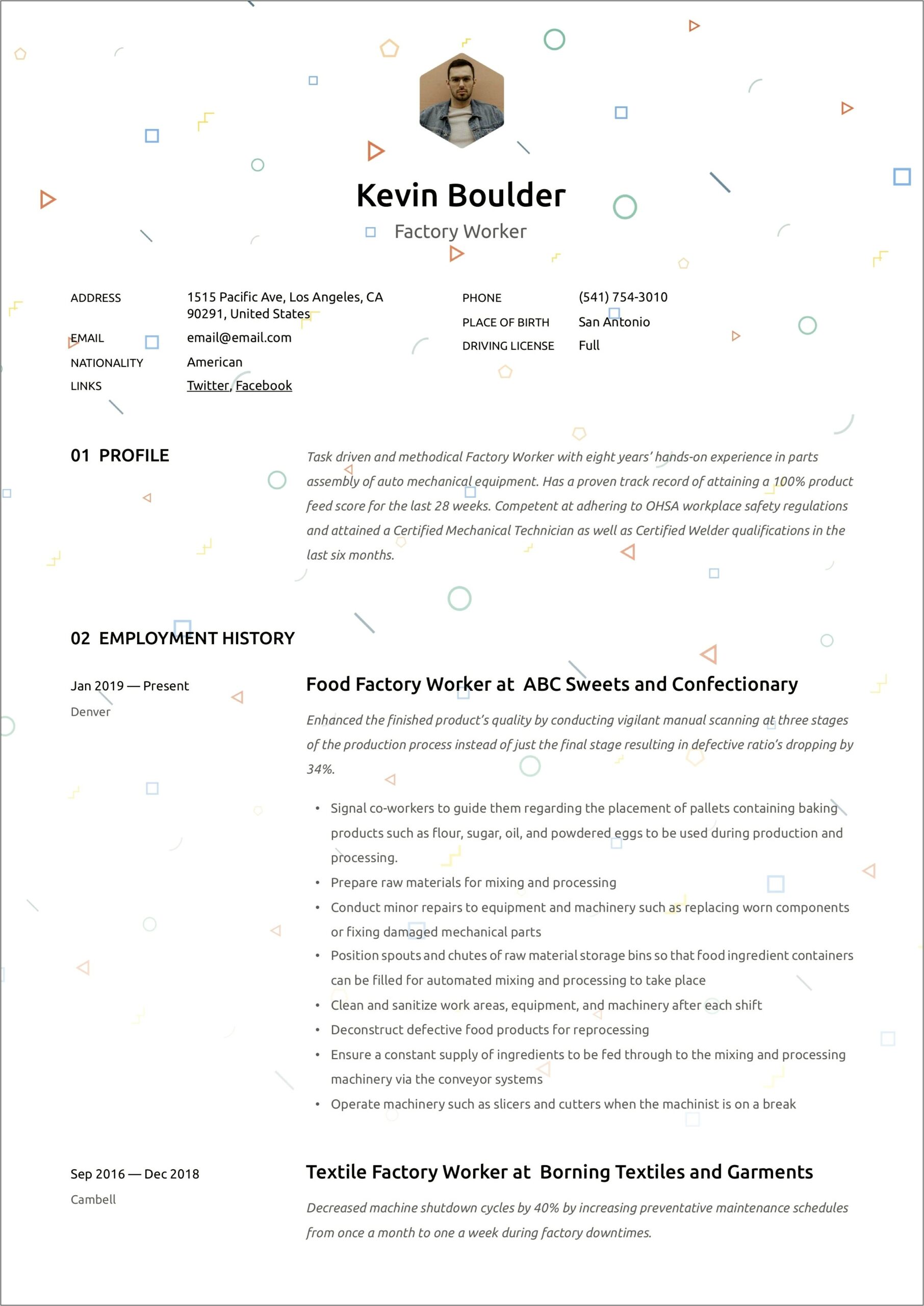 Professional Summary For Resume Factory Worker
