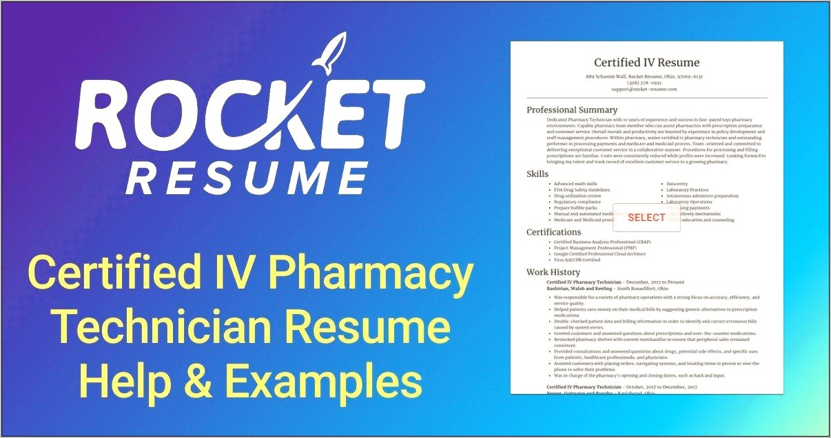 Professional Summary For Resume Pharmacy Technician