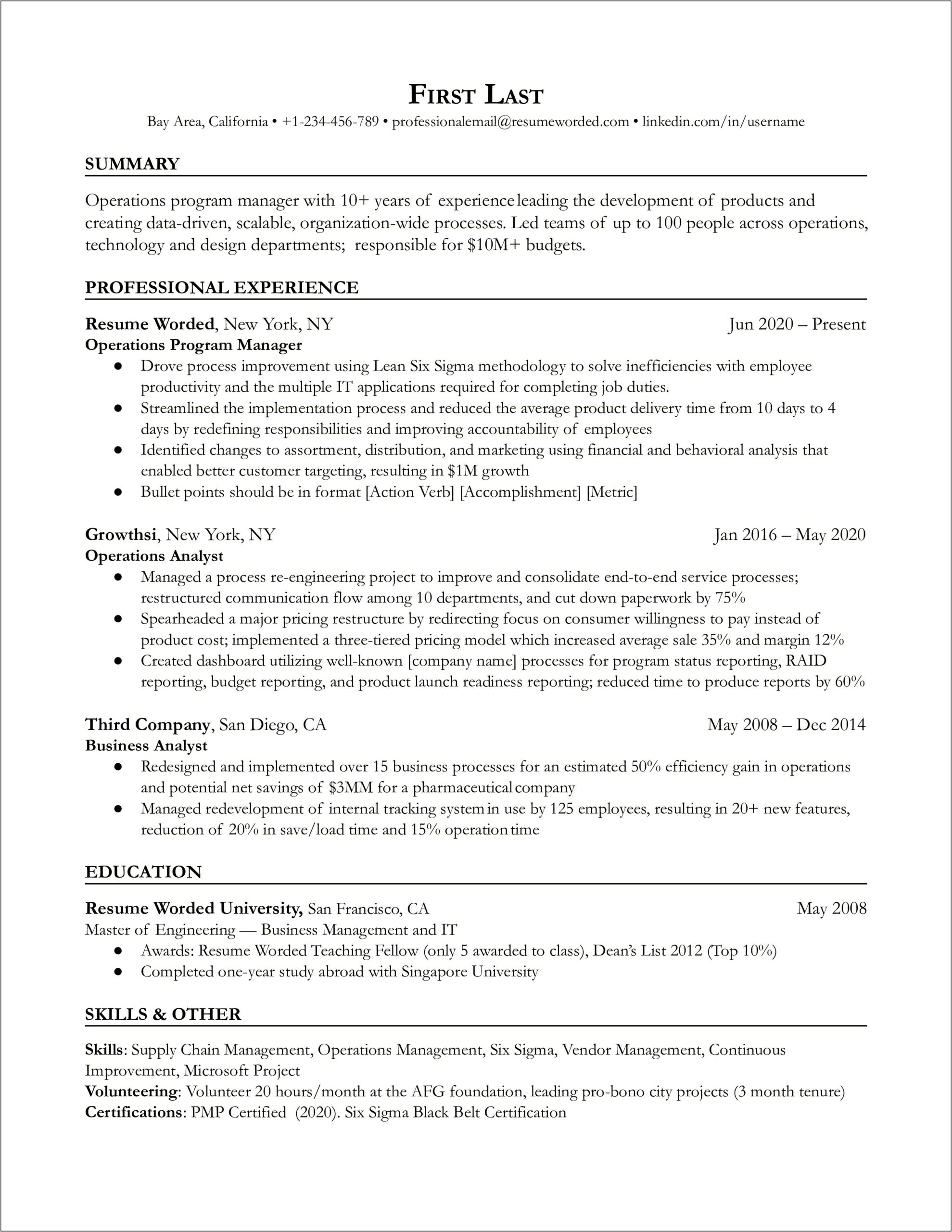 Professional Summary For Resume Program Manager