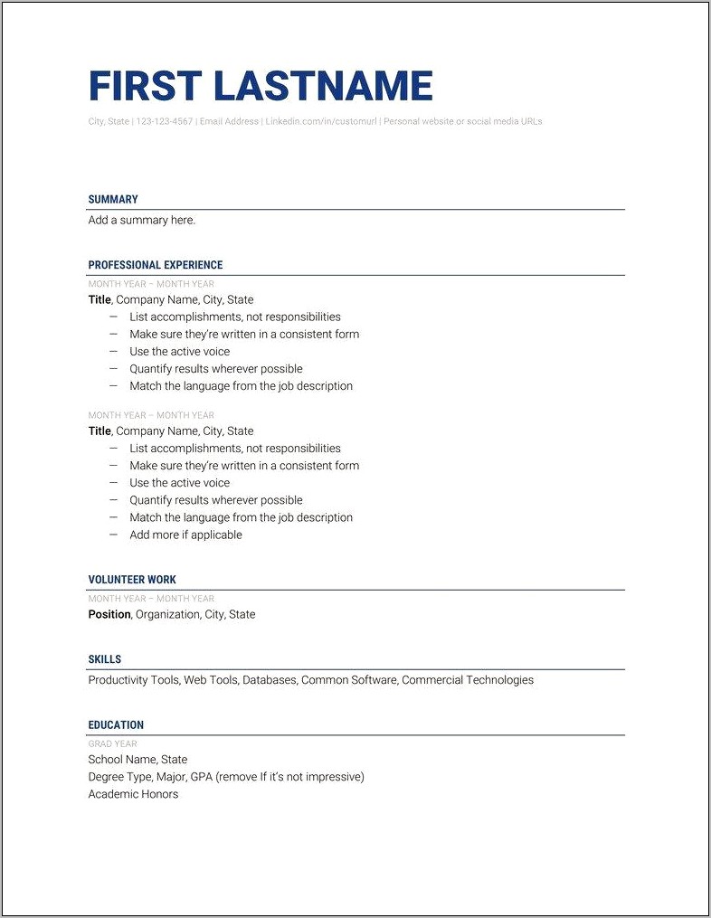 Professional Summary For Resume Without Experience