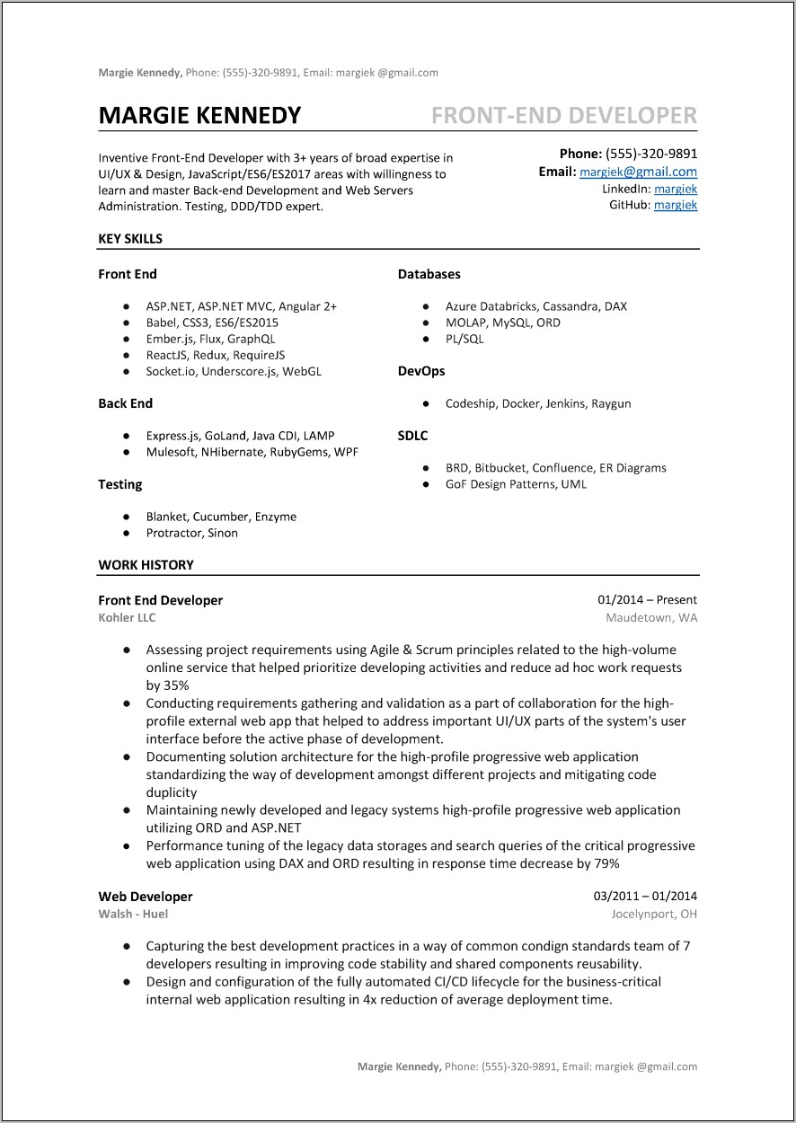 Professional Summary In Resume For Web Developer