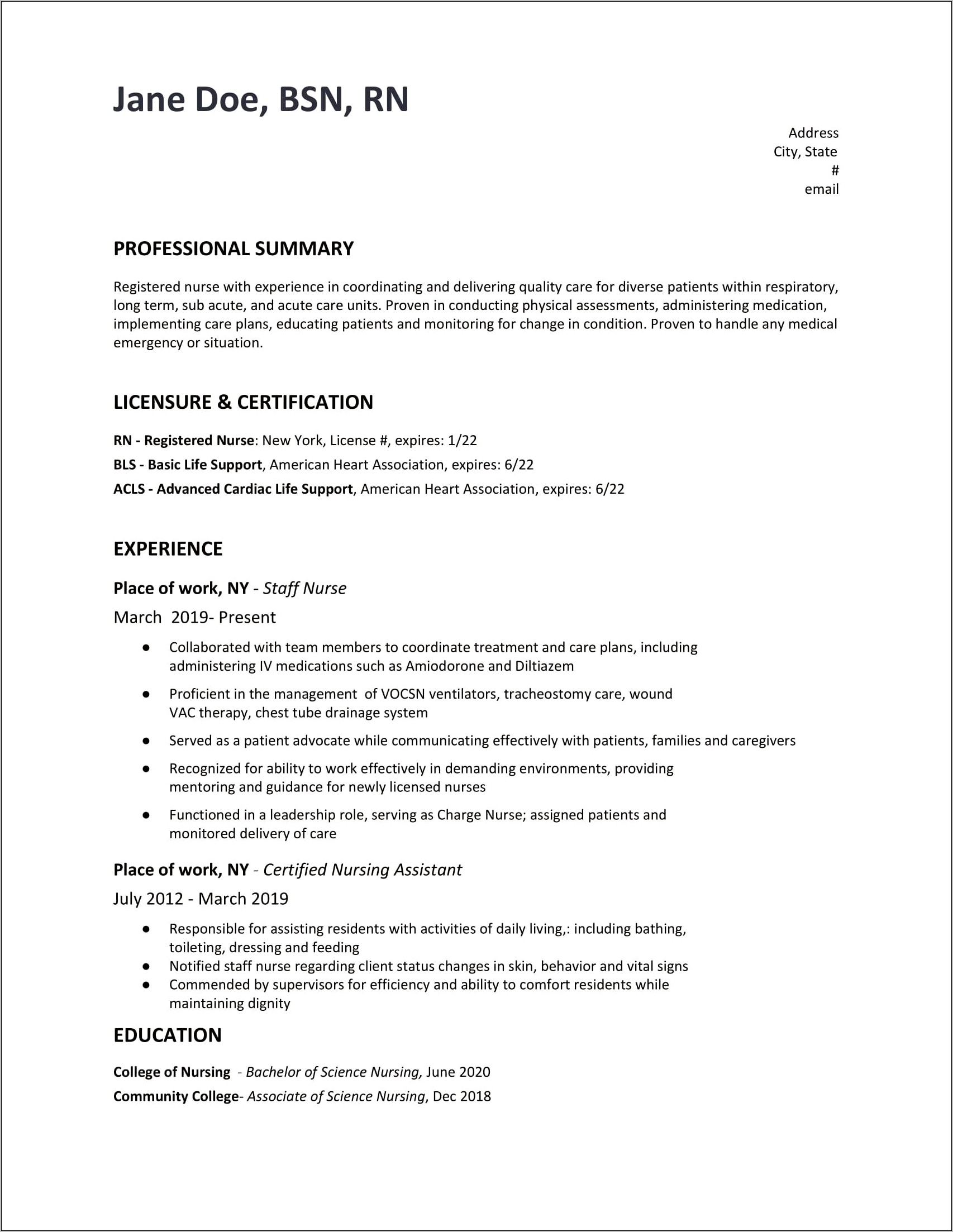 Professional Summary On Resume For Nursing