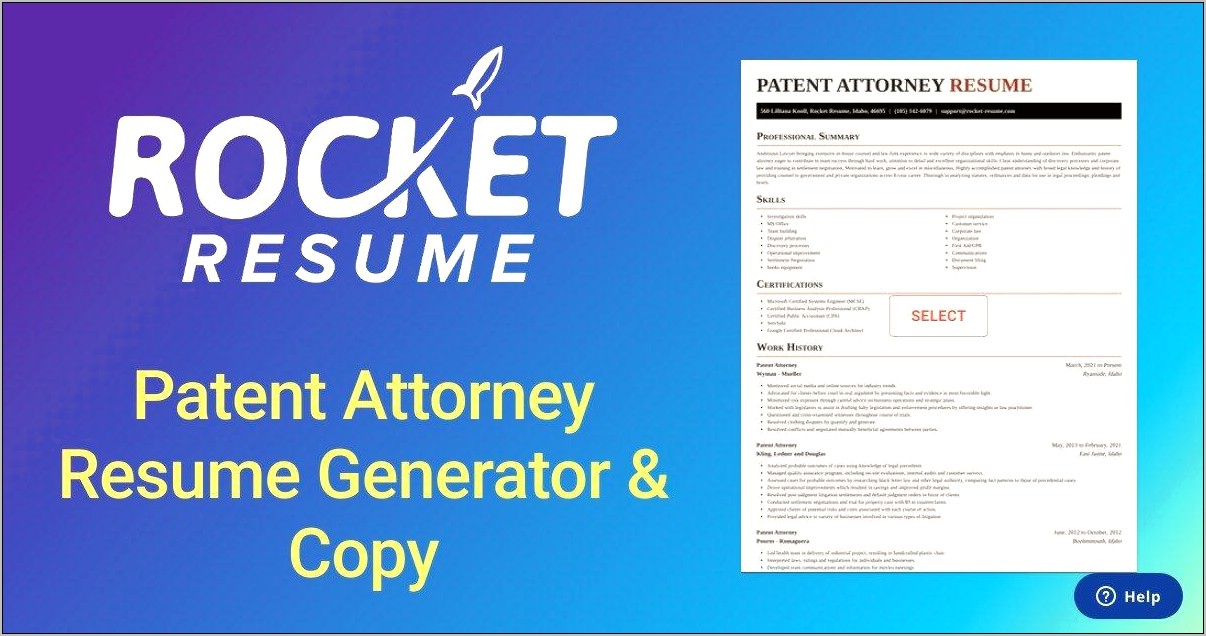 Professional Summary Resume Consulting Patent Attorney